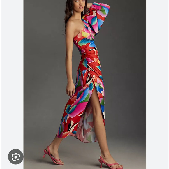 Farm Rio One Shoulder Multicolor Slim Floral Midi Dress Size XS - Picture 9 of 10